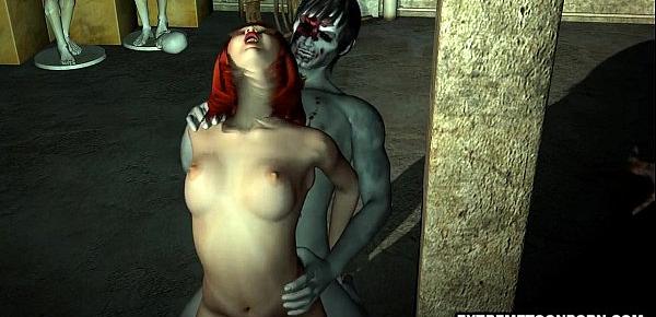  Foxy 3D Redhead Having Rough Sex with a Zombie